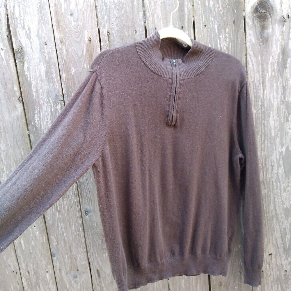 Hawker Rye size L cotton cashmere sweater chocolate brown zip neck - Picture 4 of 9